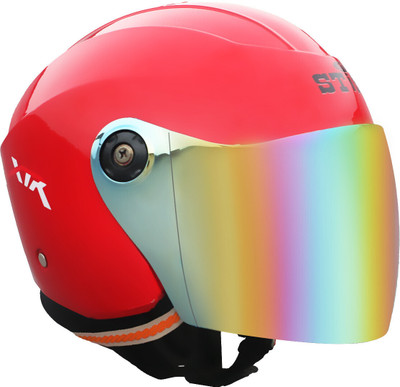 stiss Open Face Helmet for Unisex Adult with Clear Visor | Lightweight & Compact Motorbike Helmet(Red)