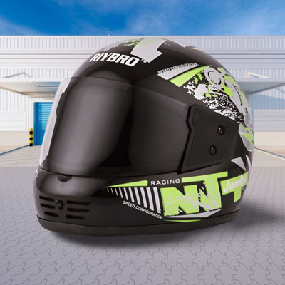 Riybro Full Face ISI Marked High Material with Adjustable strap for Men & Boy Riding Motorbike Helmet(BLACK-GREEN)
