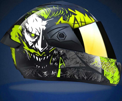 TRINOS Wonder Ninja with Rainbow Visor ABS Material (PP-1) Motorbike Helmet(Green)