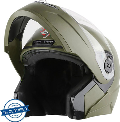 Steelbird SBA-7 7Wings ISI Certified Flip-Up Helmet for Men and Women Motorbike Helmet(Dashing Battle Green with Clear Visor)