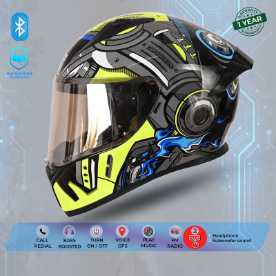 Smart BT superhero (D1) NEON YELLOW Motorbike Helmet(NEON YELLOW)