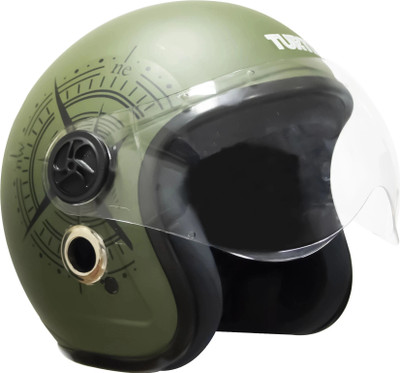TURTLE Star With Visor Half Face Clear Visor S-56 cm Motorbike Helmet(Green)