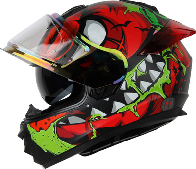 IGNYTE IGN-8 Pumpkin ISI/DOT Certified Full Face Graphic Helmet with Inner Sun Shield Motorbike Helmet(Glossy Black Red with Red)