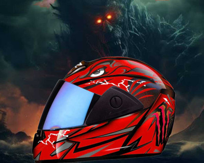 FOROLY Rado Monster Full Face ABS Material with Rainbow visor Motorbike Helmet(Red)
