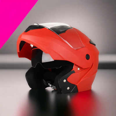 FOROLY Flipup with Anti UV PC and Dual Visor ABS Material Unisex Motorbike Helmet(Red)