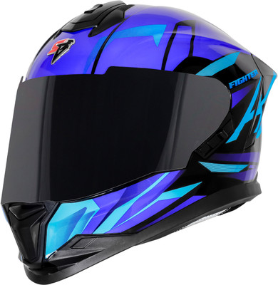 Steelbird SBH-57 Fighter F4 ISI and DOT Certified Full Face Helmet for Men and Women Motorbike Helmet(Glossy Black Sky Blue)