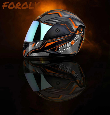 FOROLY Samrat Strom ABS Material with Rainbow visor Motorbike Helmet(Orange)
