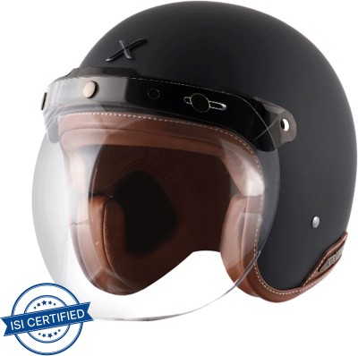 Axor Retro Jet Leather Motorbike Helmet(Dull Black)