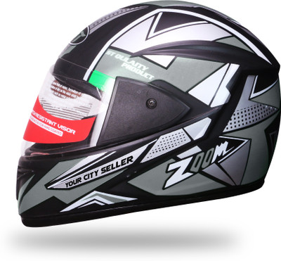 stiss Stylish Black And Silver Design Full Face Men Motorbike Helmet(Black)