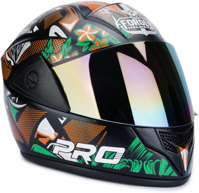 Racing-1 Pirate Orange with Rainbow Visor ABS Material Unisex Motorbike Helmet(Orange)