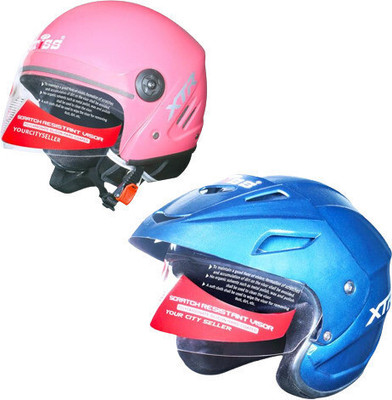 stiss Strong and Durable Stylish Matt Finish Full Face For Scooty Motorbike Helmet(Blue And Pink)