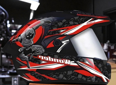 FOROLY Wonder Ninja Cap with Polycarbonate Visor ABS Material (PP-1) Motorbike Helmet(Red)
