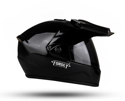FOROLY FIghter Peak Unbreakable ISI with Black Visor Motorbike Helmet(Black)
