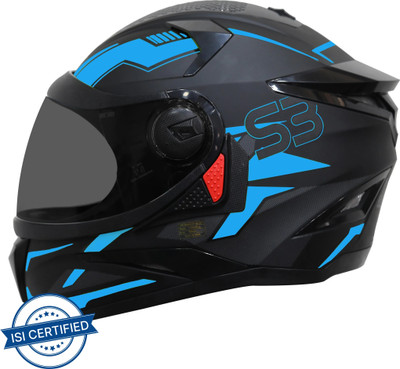 Steelbird SBH-17 Terminator Full Face Graphic Motorbike Helmet(Matt Black Fluo Blue)