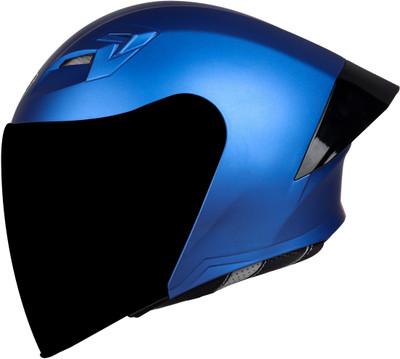 Steelbird SBA-16 7Wings ISI Certified Open Face Helmet for Men with Inner Smoke Sun Shield Motorbike Helmet(Glossy Y. Blue with Smoke Visor)