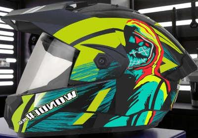 TRINOS Wonder Cyber Cap with Anti UV Polycarbonate Visor ABS Material Unisex (OO-1) Motorbike Helmet(Green)