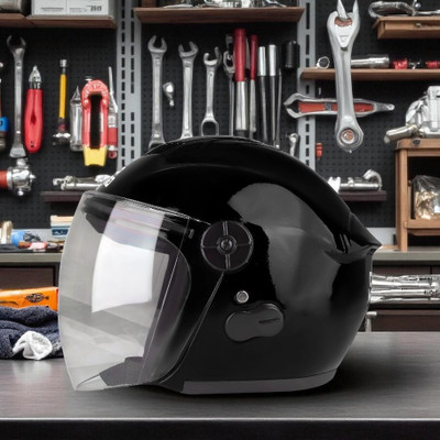 TRINOS Autogreen Open ABS Material with Pc Visor (NN-1) Motorbike Helmet(Black)