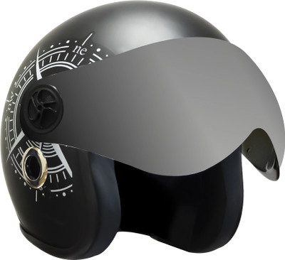 TURTLE Star With Visor Half Face Mercury Visor S-56 cm Motorbike Helmet(Black)