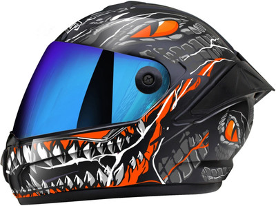 FOROLY Auto Green speed SKM Spoiler ABS Material with Rainbow visor Motorbike Helmet(Orange)