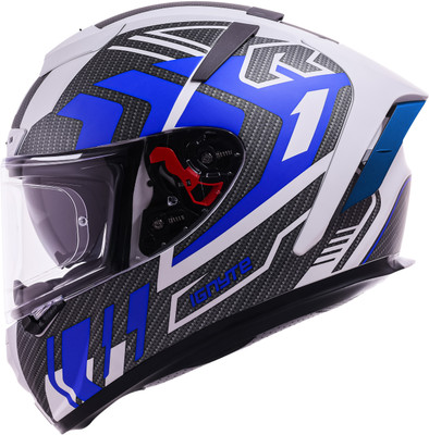 IGNYTE IGN-4 Atomixx ISI/DOT Certified Full Face Graphic Helmet with Inner Sun Shield Motorbike Helmet(Glossy White Blue)