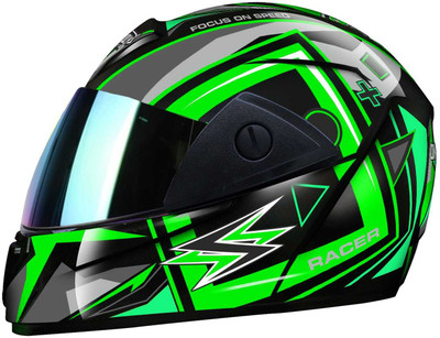 Agx Rado Tiger with Anti UV Rainbow Visor ABS Material Unisex Motorbike Helmet(Green)