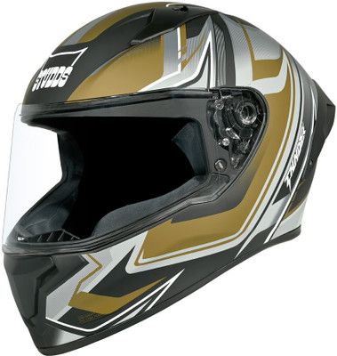 STUDDS Thunder Flash Full Face ISI & DOT Certified Helmet with Spoiler and Clear Visor Motorbike Helmet(MATT BLACK - GOLDEN)