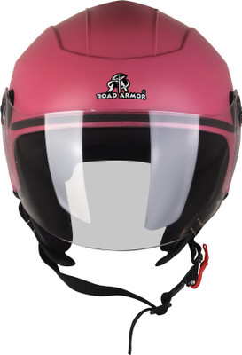 ROAD ARMOR ABS Material Open Face Clear Visor, UV Scratch Resistance for men only in M Size Motorbike Helmet(Pink)