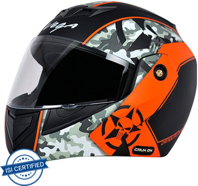VEGA Crux Dx Camoflage Motorbike Helmet(Dull Black Orange)