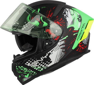 IGNYTE IGN-4 Demon ISI/DOT Certified Double Visor Full Face Graphic Helmet Motorbike Helmet(Glossy Black Green with Anti Fog Clear Visor)