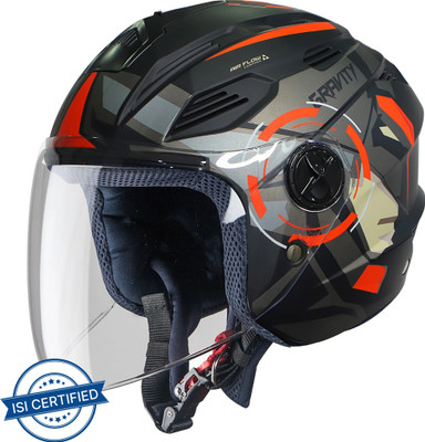 Steelbird SBA-6 7Wings Gravity Open Face Helmet, ISI Certified Helmet Motorbike Helmet(Matt Black Orange with Clear Visor)