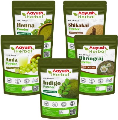 Aayush Herbal Indigo/Henna/Amla/Shikakai/Bhringraj POWDER FOR HAIR COMBO PACK 5(100g EACH)(500 g)