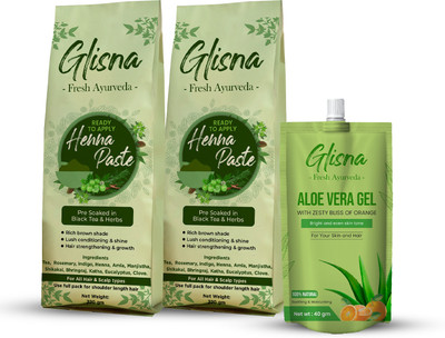 Glisna Fresh Henna Paste 440 gm and Aloe vera Gel with Orange extract 40 gm Combo(480 g)