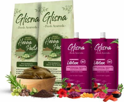 Glisna Fresh Ready To Apply Henna Paste with Ubtan & Face Pack Combo(520 g)