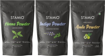 STAMIO Henna Indigo Amla Powder 750 gm Combo Pack for Hair Color, Mask, DIY(750 g)
