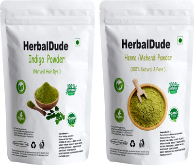 HERBALDUDE Organic Indigo Powder and Henna Powder Combo Pack For Black Hair Color (400 g)(400 g)