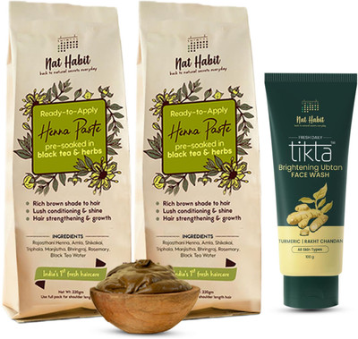 Nat Habit Ready to Apply Henna Paste & Ubtan Face Wash Combo For Women & Men(540 g)