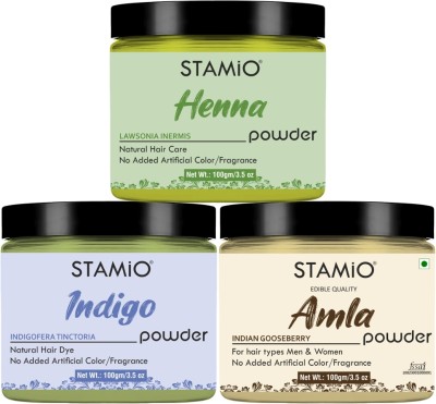 STAMIO Henna Indigo Amla Powder 300 gm Combo Pack for Hair Color, Mask, DIY(300 g)