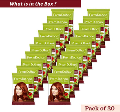Prem Dulhan Natural Brown Henna Hair Color – Herbal, No Ammonia (15g Pack of 20) 2-Box(300 g)