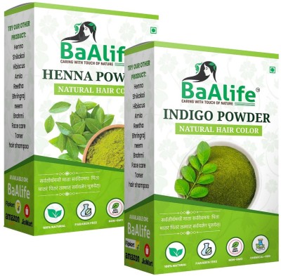 BaAlife Indigo & Henna Powder Natural Hair Color For All Hair Types 200g combo pack(400 g)
