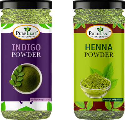 PURELEAF Henna & Indigo Powder Combo | Natural Black-Brown Hair Color | Each(100 g)