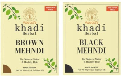 vagad's khadi Natural 100g Black & Brown Mehndi with Ammonia Free Pack of 2(200 g)