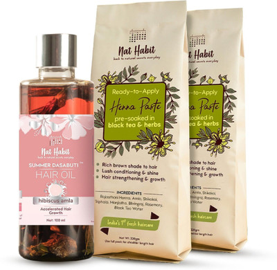 Nat Habit Ready-To-Apply Henna & Hibiscus Amla Dasabuti Hair Oil|Growth & Conditioning(540 g)