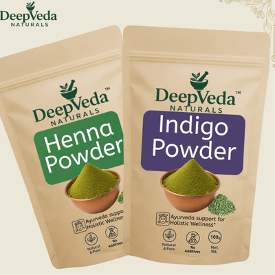 DeepVeda Naturals Henna Powder and Indigo Powder Combo Pack For Black Hair Color 100% Organic(200 g)