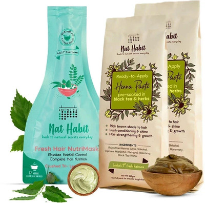 Nat Habit Ready-to-Apply Henna Paste & Rosemary Hair Mask Combo for Women(480 g)