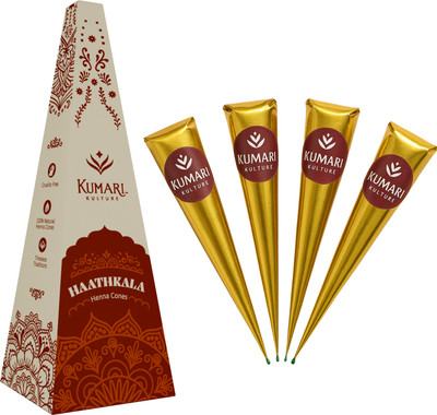 Kumari Kulture Natural Henna Mehandi Cone Dark Brown Color With Nilgiri Oil Pack of 4(100 g)