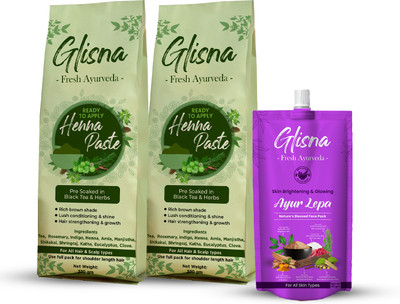 Glisna Pure Henna Paste for Brown Shade with Ayur Lepa Face pack for Glowing skin Combo(480 g)