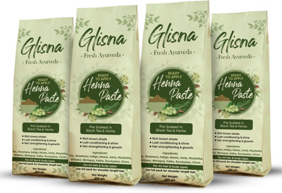 Glisna Ready to Apply Henna Paste Organic Mehandi Hair Color for Rich Brown Pack of 4(880 g)