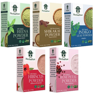 HerbaHue Natural Henna, Indigo, Shikakai, Hibiscus & Rose Petal Powder Combo(500 g)