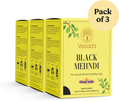 Vagad's Herbal Black Mehendi Powder, Ammonia-Free Henna Hair Dye for Men and Women(300 g)