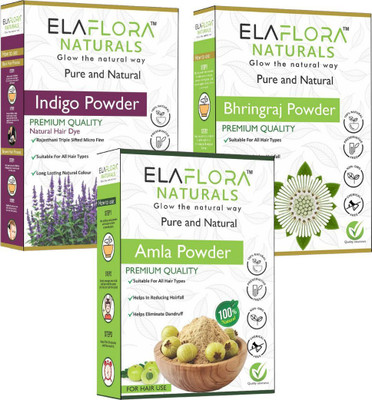 ELAFLORA Indigo Bhringraj & Amla Powder Herbal Hair Care Combo for Natural Color & Growth(300 g)